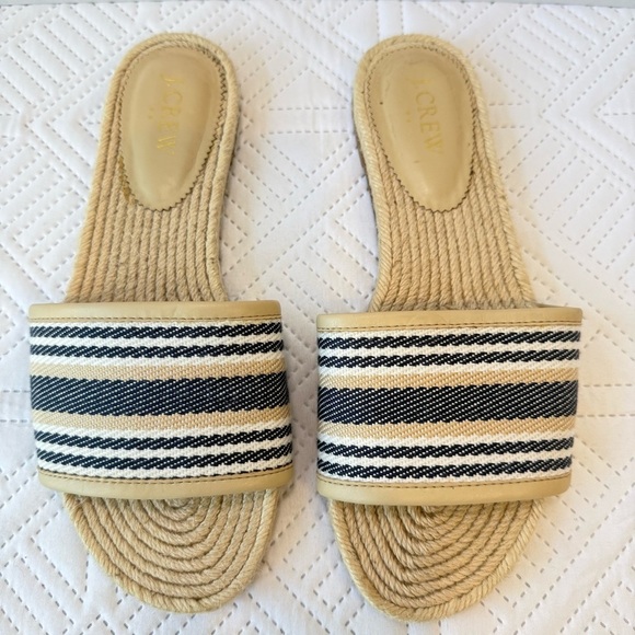 J. Crew Shoes - J. Crew Beige and Blue Striped Espadrille Slides Size 8